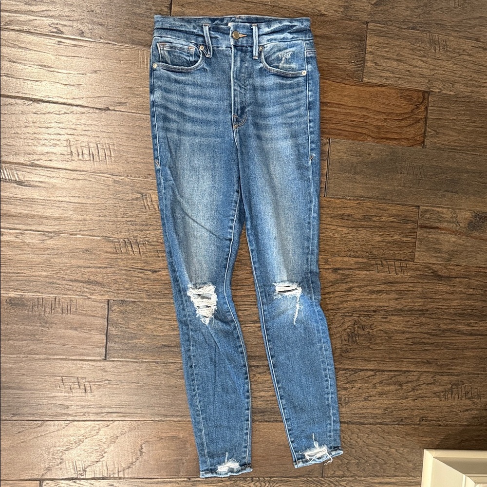 Good American Classic Blue Ripped Skinny Jeans